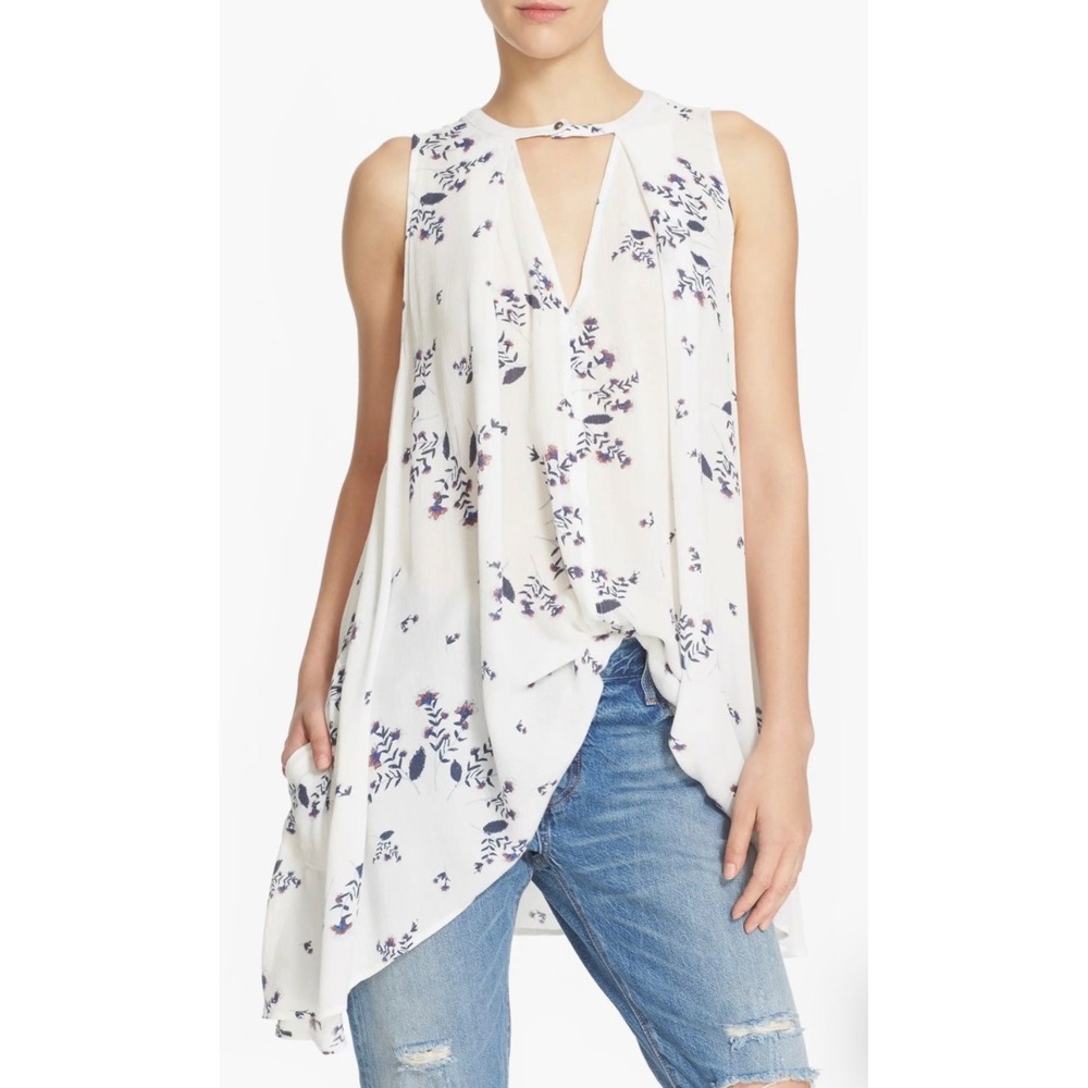 Free People Floral‎ Print Sleeveless Keyhole Neck Tunic Top Women's M